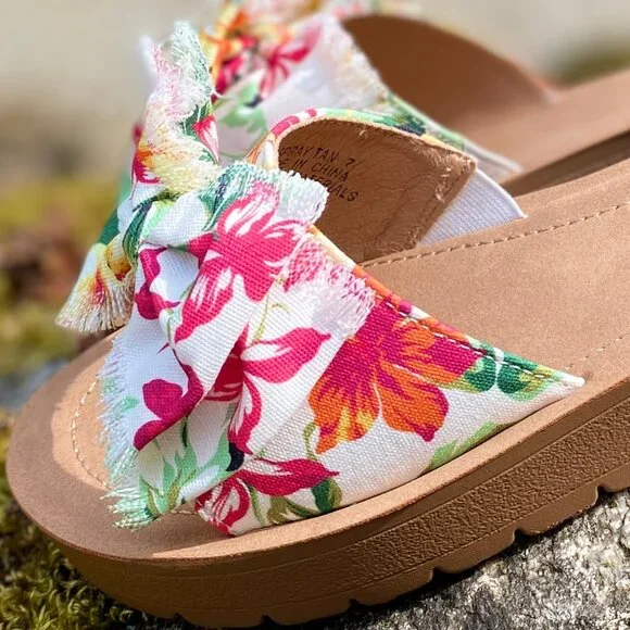 Corkys Spray Tan Sandals in White Floral Canvas - Picture 5 of 6